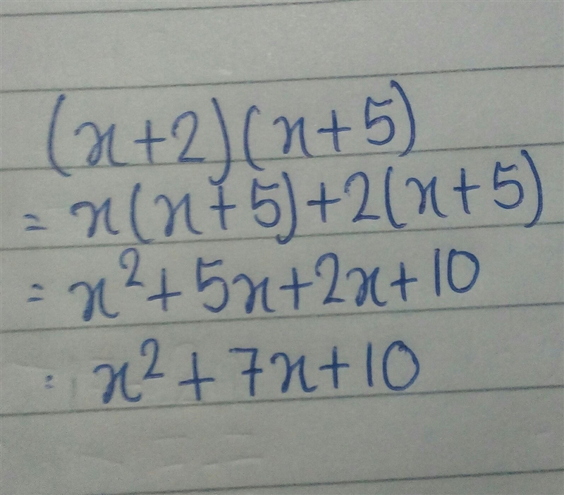 (x + 2)(x + 5) = A. 2x^2+ 2x + 10 B. 2x + 2x + 5x + 10 C. x^2+ 7x + 10 D. x^2+ 10x-example-1