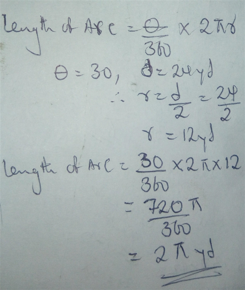 Find the length of the arc that subtends an angle of 30° in a circle with diameter-example-1