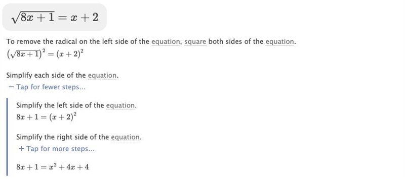 Solve the following and show all work: √8x+1=x+2-example-1