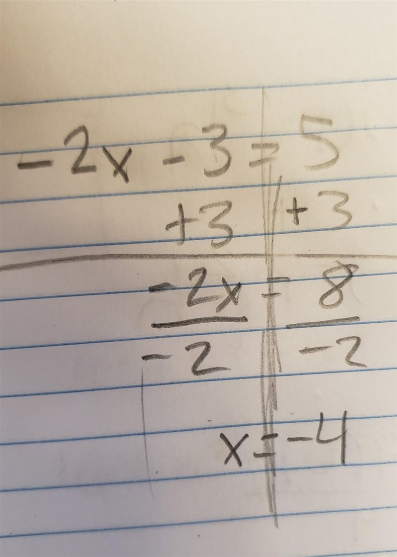 Model each two-step operation by solving. -2x-3=5-example-1