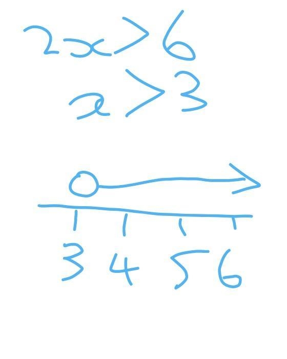 How would you graph 2x > 6 on a number line?-example-1