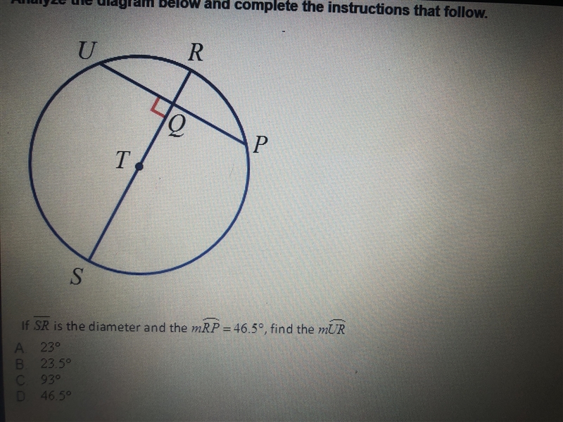 If SR is the diameter and the mRP=46.5°, find the MUR-example-1