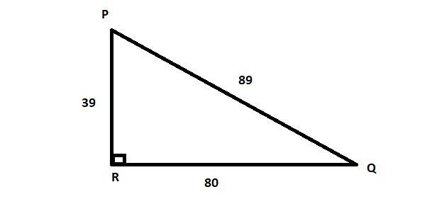 In ΔPQR, the measure of ∠R=90°, RQ = 80, PR = 39, and QP = 89. What is the value of-example-1