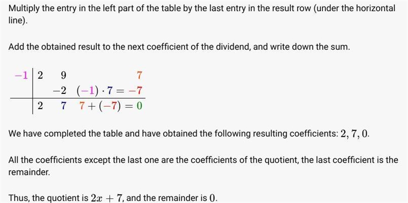 Complete the synthetic division problem below. -1| 2 9 7 What is the quotient in polynomial-example-1