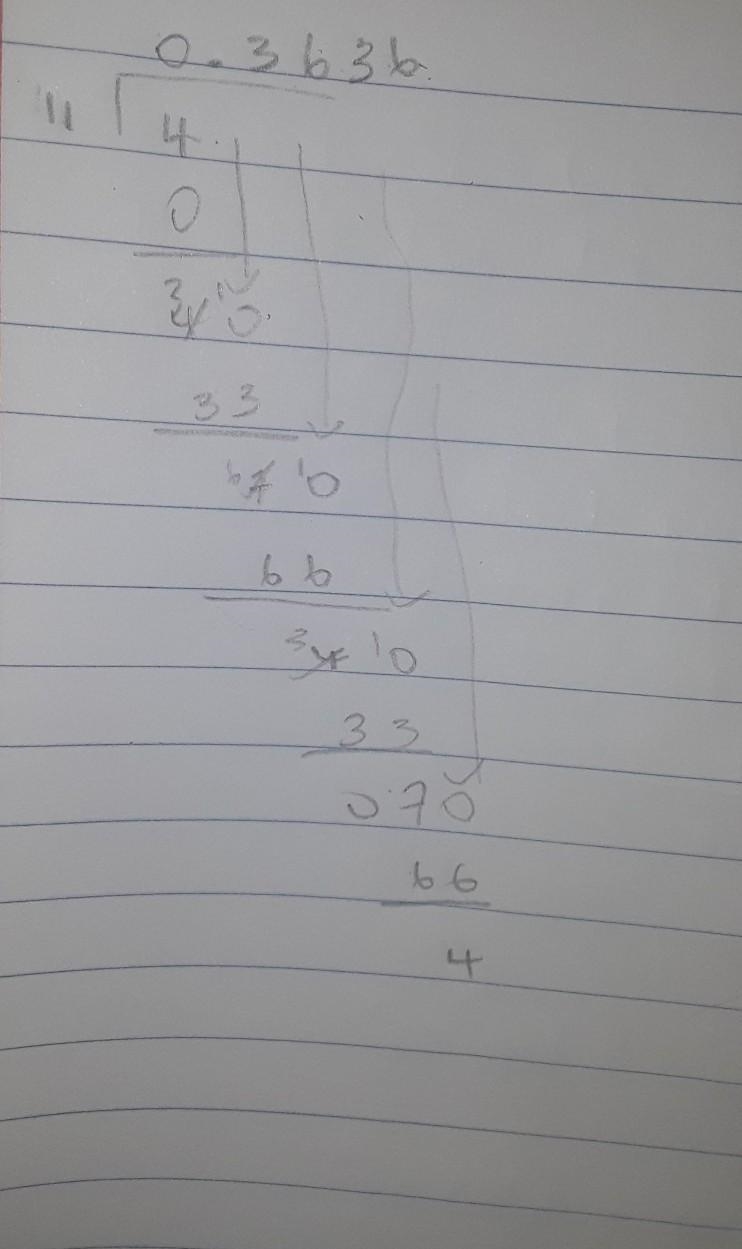 Convert the fraction 4/11 to a decimal using long division.-example-1