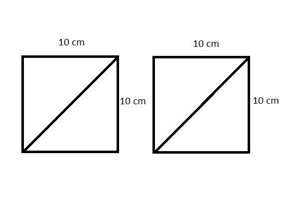 Desenhe em uma folha dois quadrados de lado 1dm. Trace uma diagonal em cada um e recorte-example-2