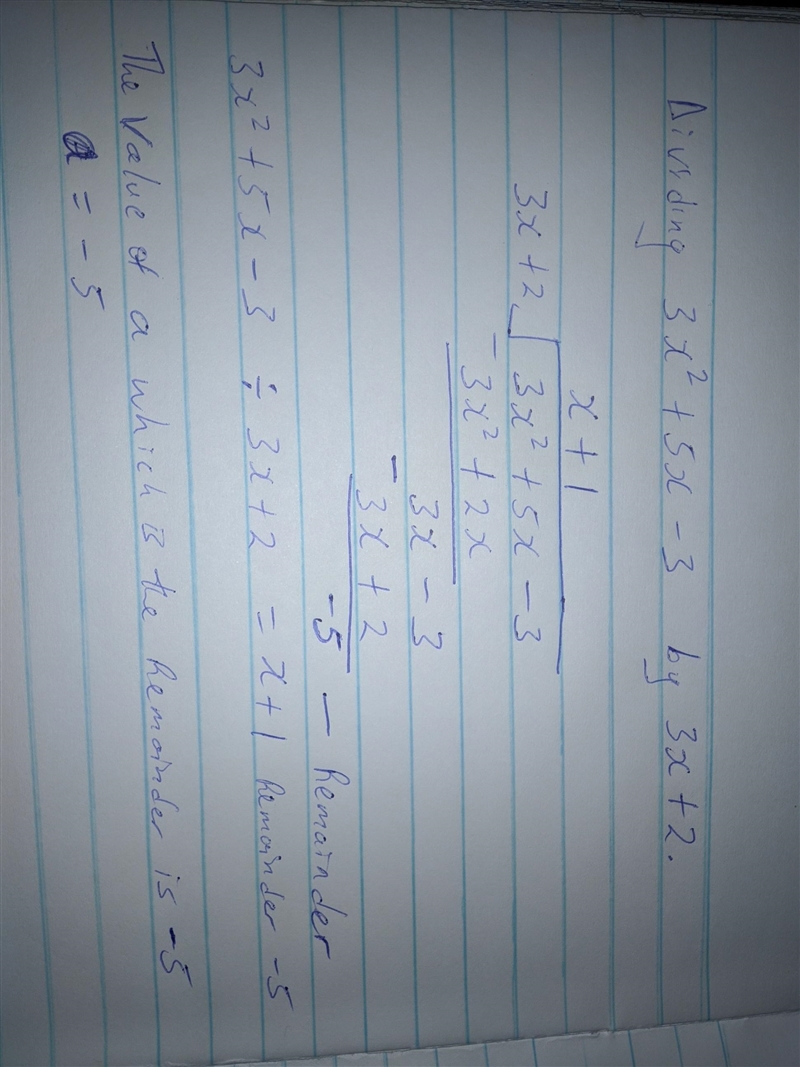 Fiona divided 3x2+5x-3 by 3x+2. The expression represents the remainder over the divisor-example-1