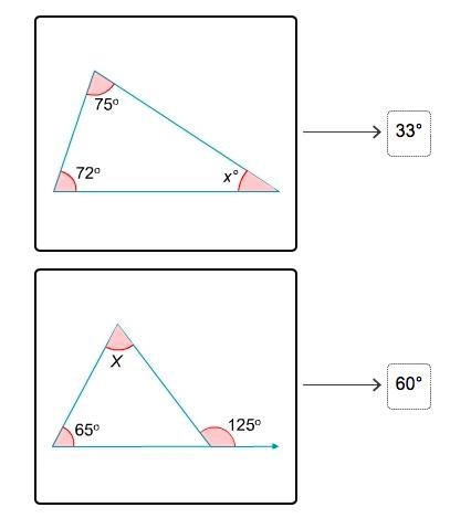 Match the angle measures with the value of x in each triangle. i!mages below! 145° 33° 46° 124° 60°-example-1