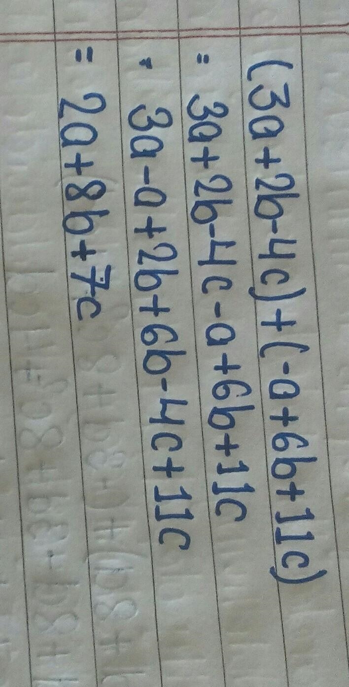 What’s the answer to (3a+2b-4c)+(-a+6b+11c)-example-1