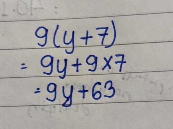 Simplify. 9(y + 7) 63y 7y + 9 9y + 63 16y-example-1