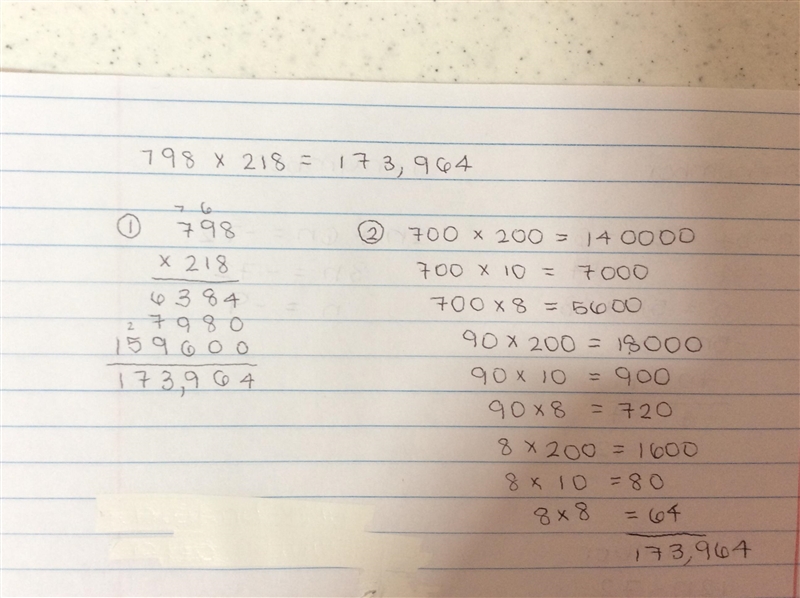 Solve the following equation in at least two different ways: 798 x 218=-example-1