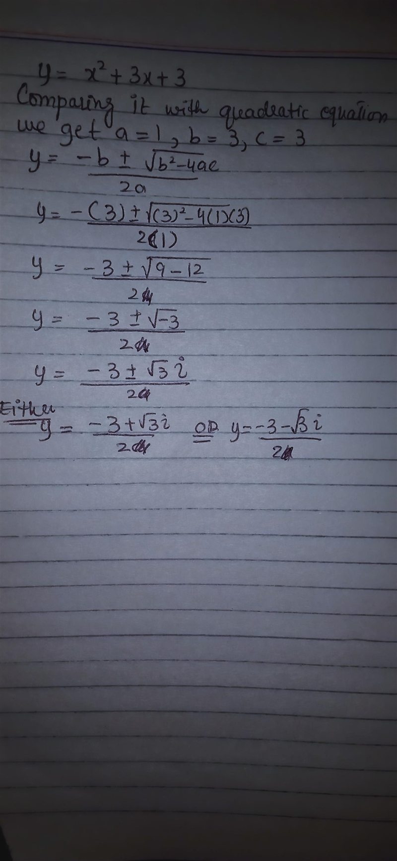 What si the answer to the following question y = x ^2 + 3 x + 3-example-1