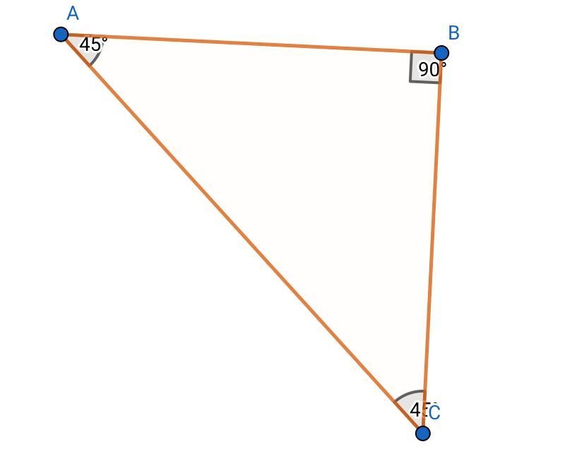 Triangle ABC is a right triangle, and angles A and C are equal but not right angles-example-1