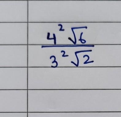 Which expression is equivalent to ? 4 square root 6/ 3 square root 2-example-1