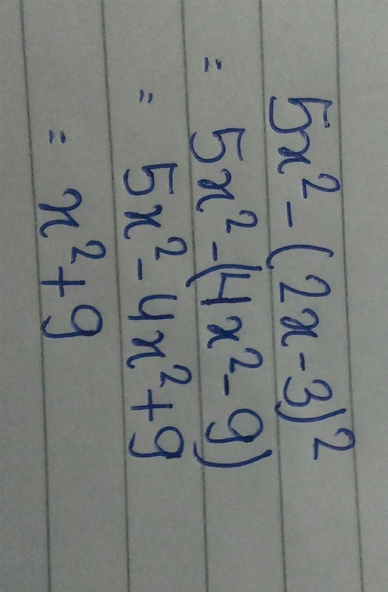 9. When (2x – 3)2 is subtracted from 5x2-example-1