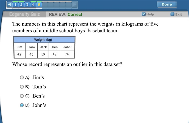 The numbers in this chart represent the weights in kilograms of five members of a-example-1