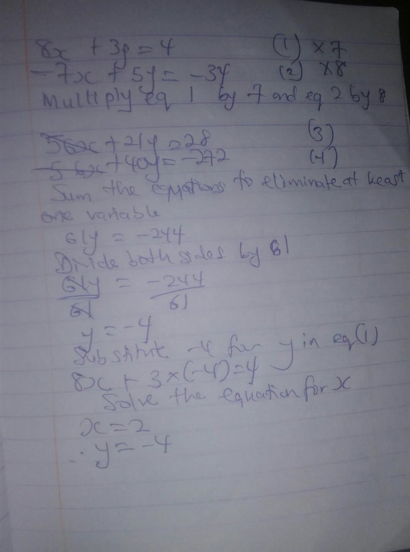 8x + 3y = 4 - 7x + 5y = -34-example-1