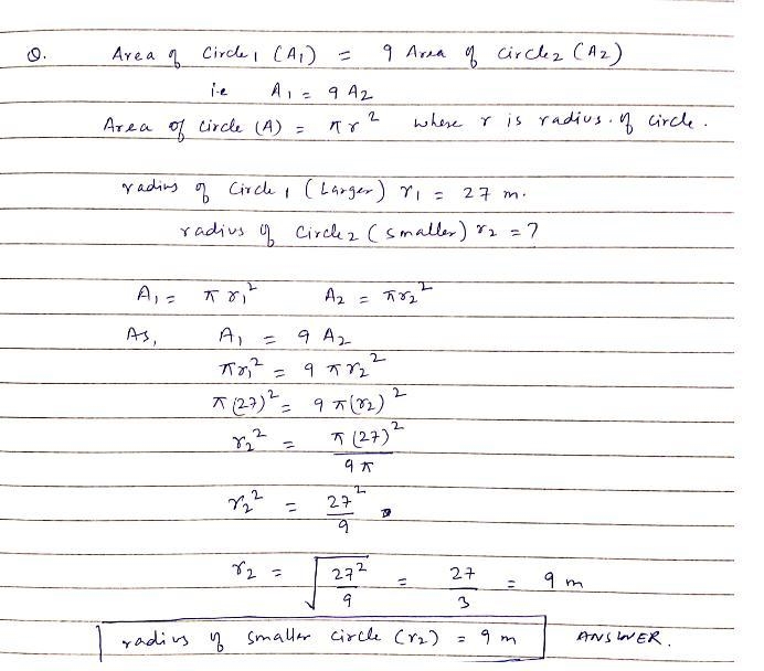 A circle has 9 times the area of another circle. If the radius of the larger circle-example-1