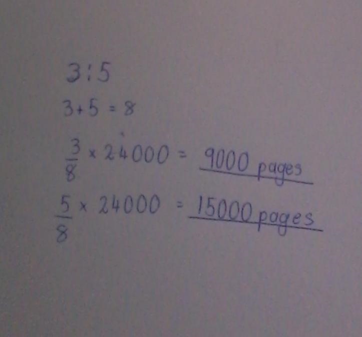 two long books containing a total of 2400 pages have a ratio of 3 pages to 5 pages-example-1