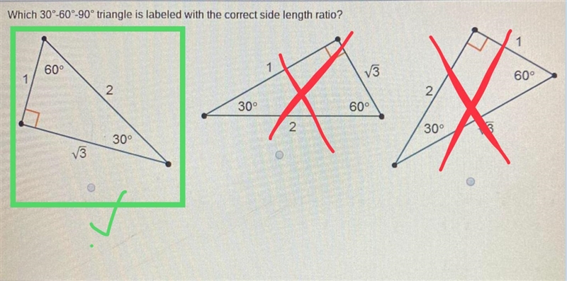 Which 30 60 -90 degree triangle is labeled with the correct side length ratio ?-example-1