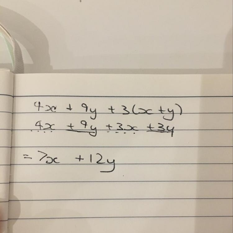 Simplify the expression 4x+9y+3(x+y) help needed-example-1