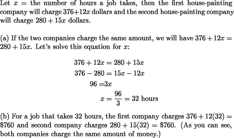 A house-painting company charges $376 plus $12 per hour. Another painting company-example-1