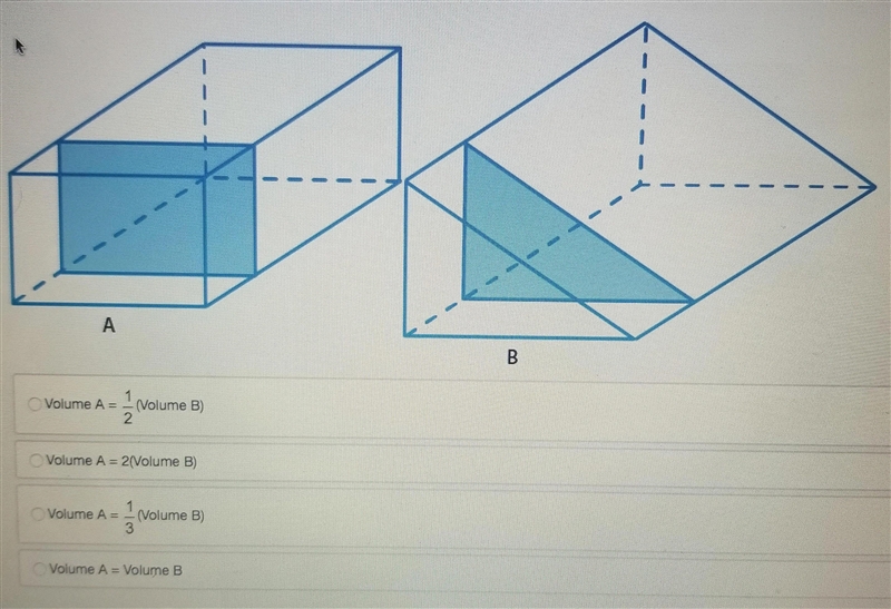 PLEASE HELP The cross section of rectangular prism A measured 3 units by 2 units. The-example-1