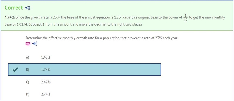 Determine the effective monthly growth rate for a population that grows at a rate-example-1