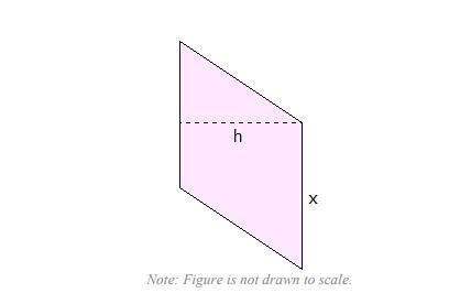 If x = 3 units, y = 6 units, and h = 4 units, find the area of the rhombus shown above-example-1