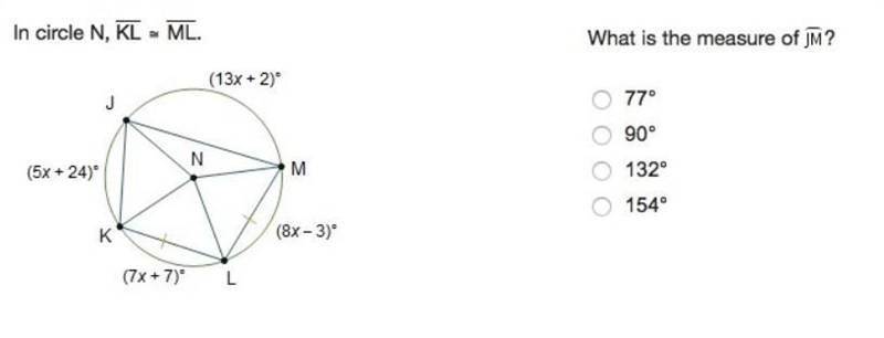 In circle N, KL ≅ ML. Circle N is shown. Line segments N J, N M, N L, and N K are-example-1