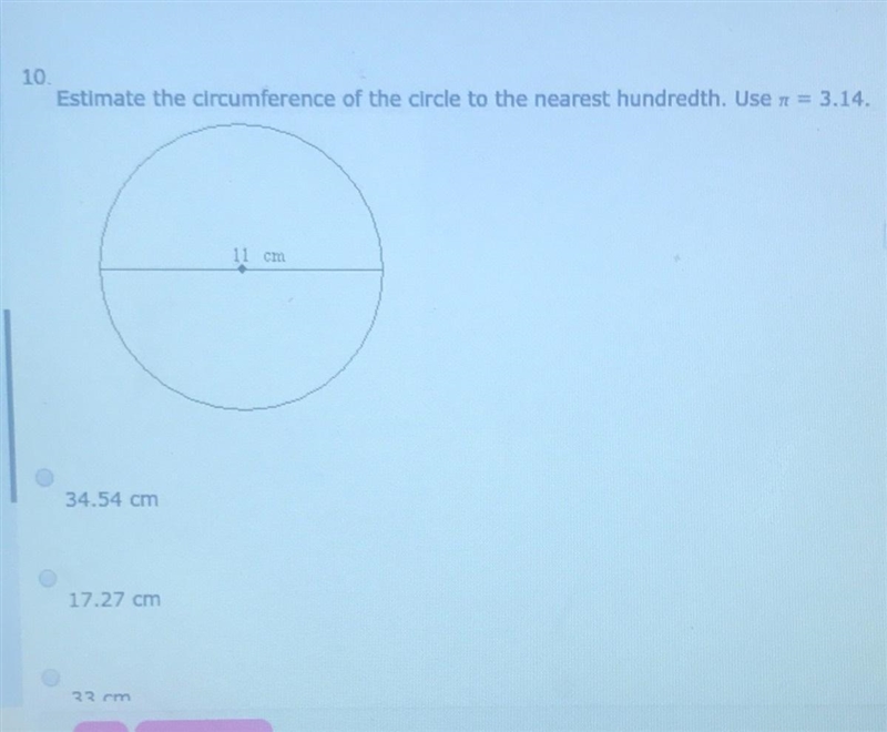 Use pi = 3.14 to estimate the circumference of the circle to the nearest hundredth-example-1