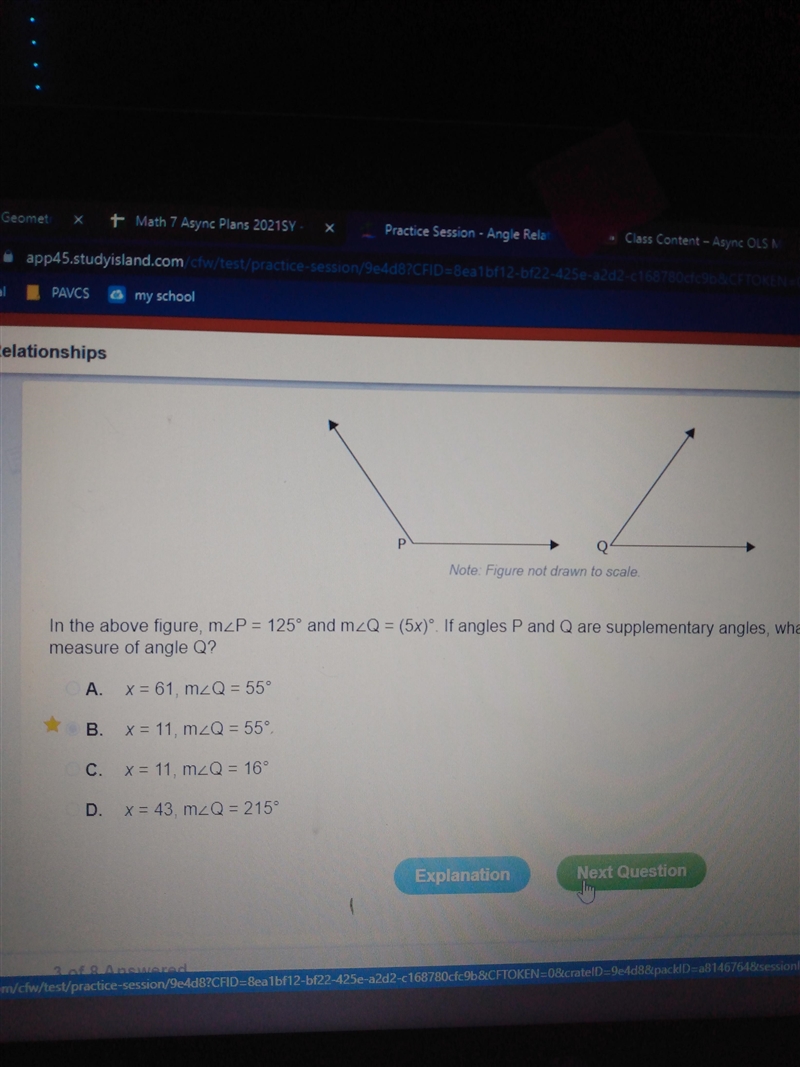 In the above figure, m∠P = 120° and m∠Q = 5x. If angles P and Q are supplementary-example-1