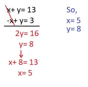 X + y = 13 - x + y = 3-example-1