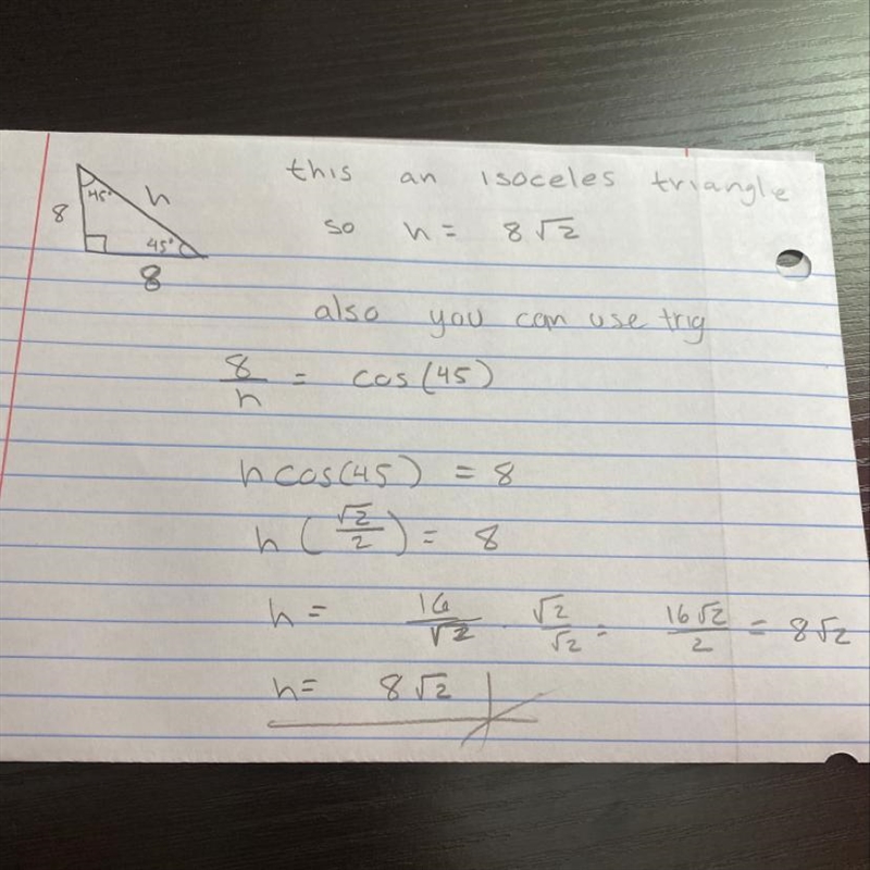 1. What is the value of h? (1 point) 04 O 8 square root 3 016 O8square root 2-example-1