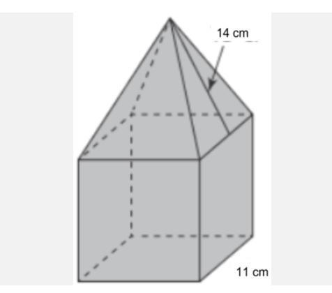 Graham carves a block of wood shaped like a cube with a square pyramid on top of how-example-1