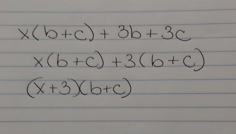 X(b+c)+3b+3c write the expression as a product of polynomials:-example-1