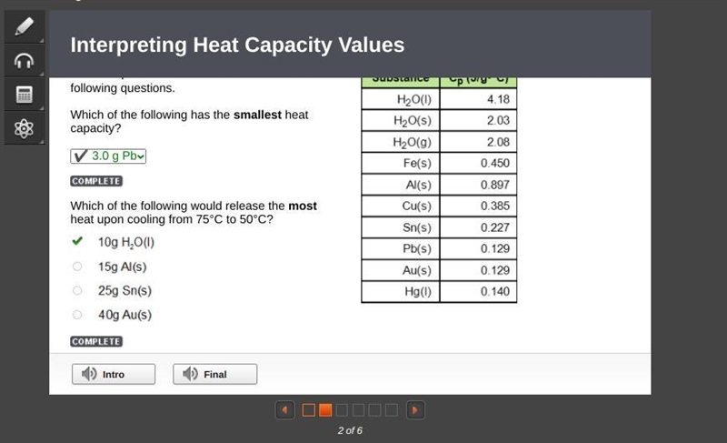 Which of the following would release the most heat upon cooling from 75°C to 50°C-example-1