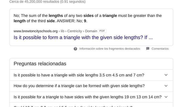 Can a triangle be formed with the sides lengths of 7 cm, 2 cm and 9 cm-example-1