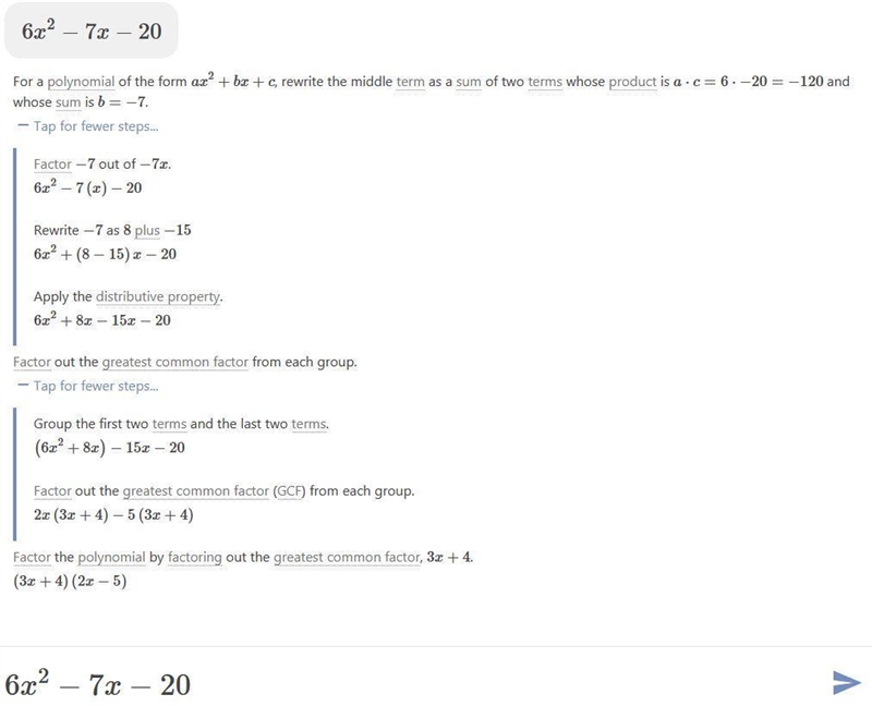 Solve. 6x2 + 7x – 20 = 0​-example-2