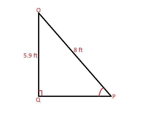 In ΔOPQ, the measure of ∠Q=90°, QO = 5.9 feet, and OP = 8 feet. Find the measure of-example-1