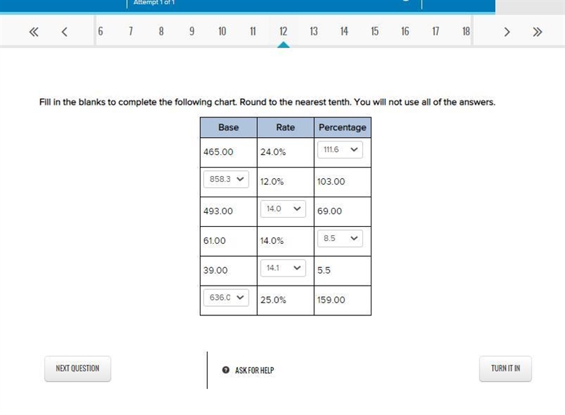 Fill in the blanks to complete the following chart. (Round to the nearest tenth.) You-example-1