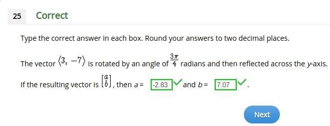 HELP PLS>>> The vector (3, - 7) ) is rotated by an angle of (3pi)/4 radians-example-1