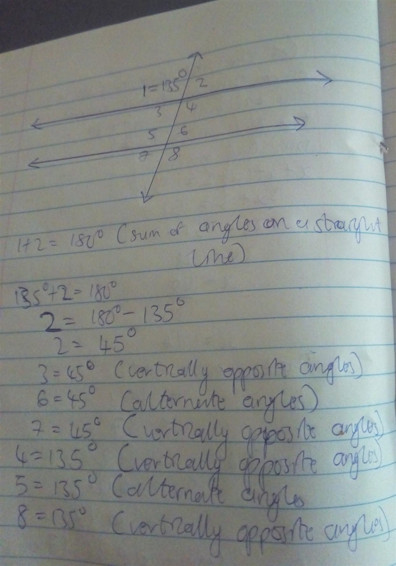 8. If and m<1=135, use the figure to complete the chart.-example-1