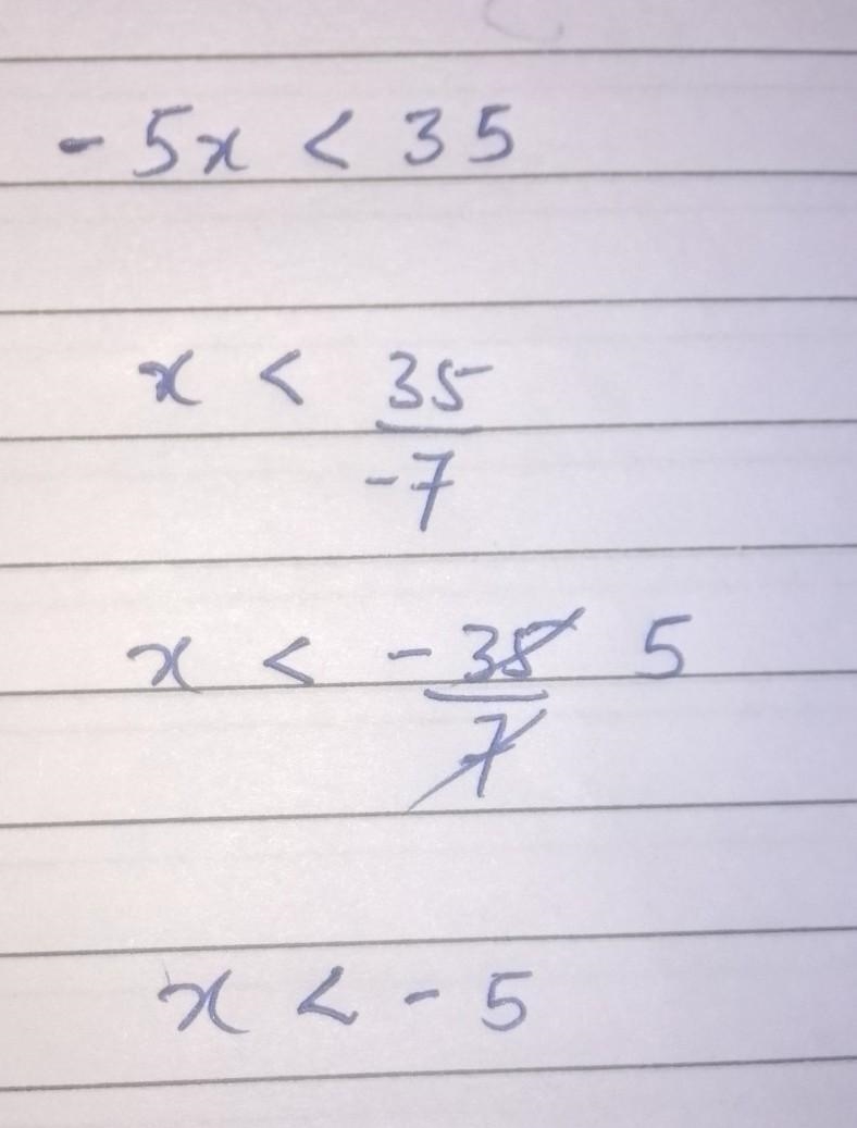 Solve the inequali -5x < 35-example-1