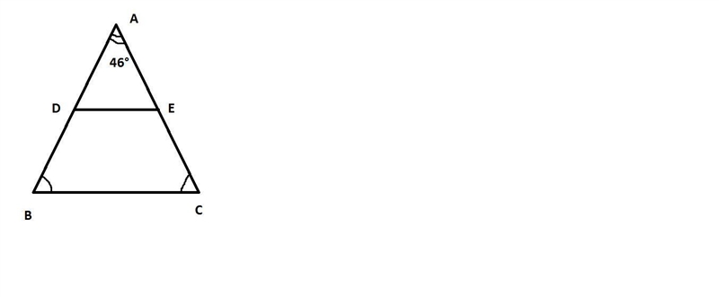 The isosceles trapezoid is part of an isosceles triangle with a 46° vertex angle. Enter-example-1