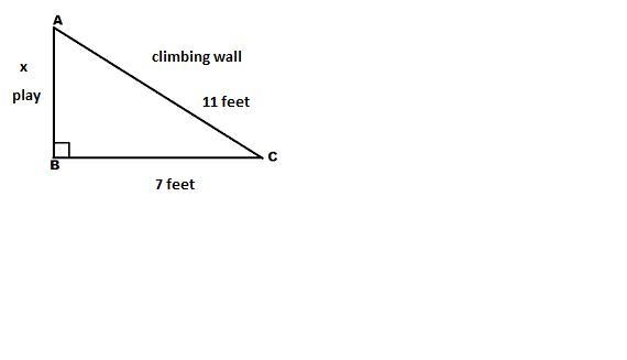 A climbing wall leaning against the top of a play structure forms a right triangle-example-1