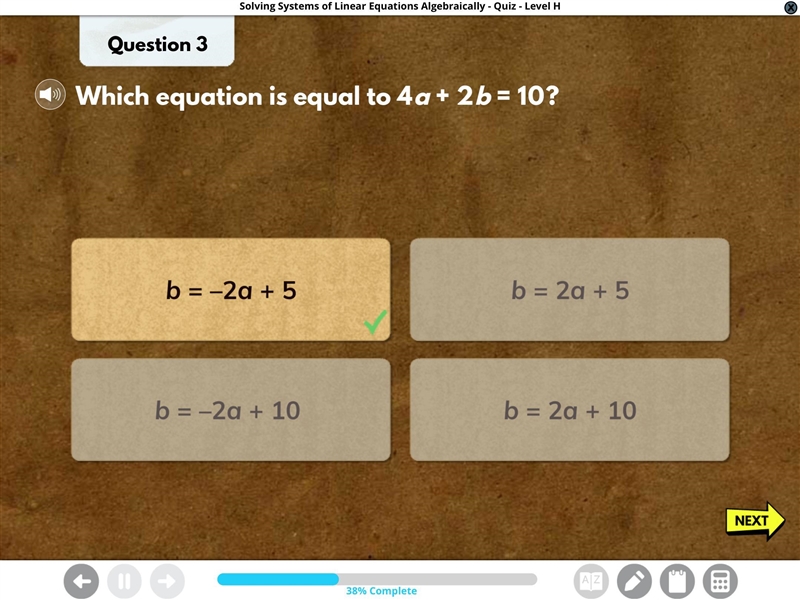 Which equation is equal to 4a + 2b = 10-example-1