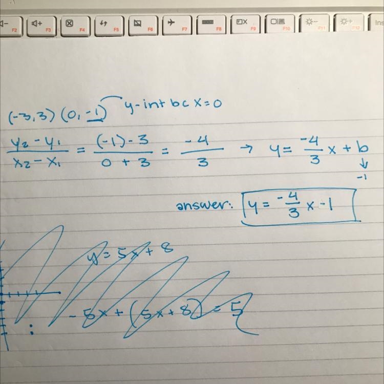 Write an equation of the line in slope-intercept form (-3,3) (0,-1)-example-1