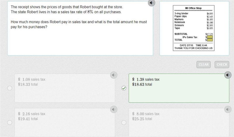 The receipt shows the prices of goods that Robert bought at the store. The state Robert-example-1