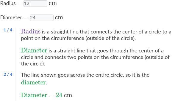 What is the radius and diameter of the following circle 24cm-example-1